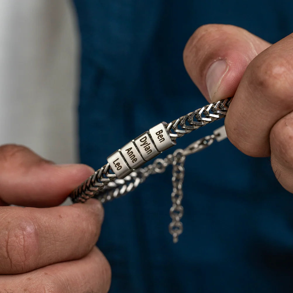 Personalize|Dad Bracelet With Kids’ Names - Silver
