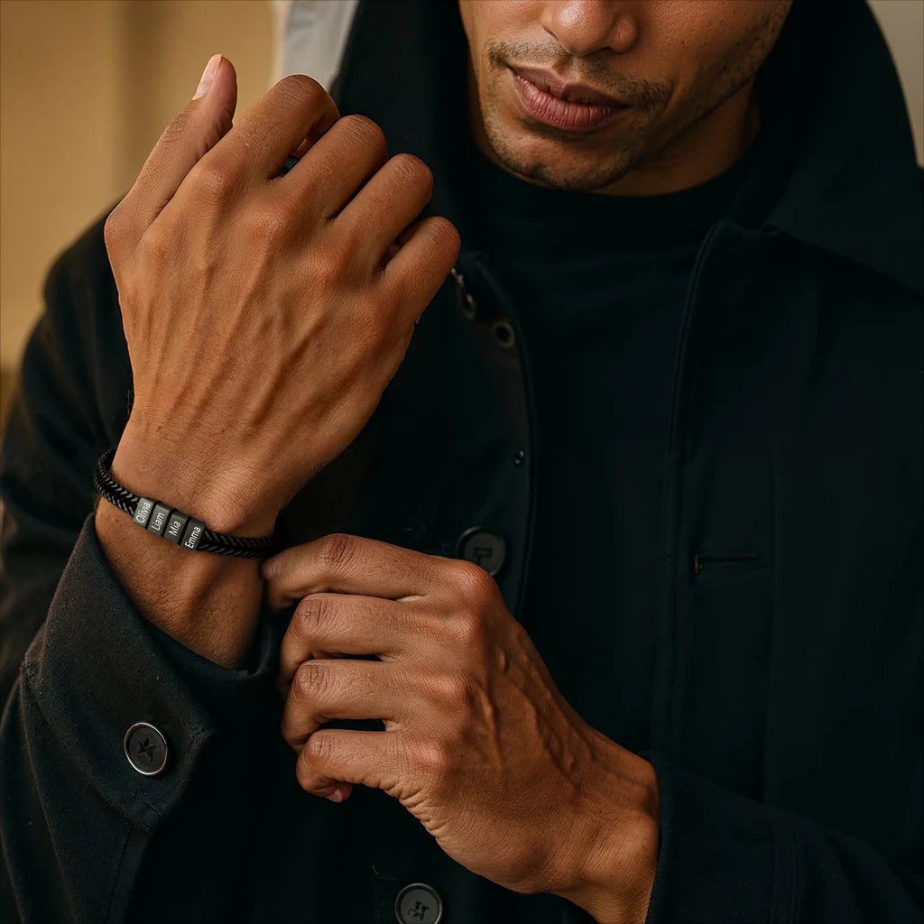 Personalize|Dan Bracelet - Dad Bracelet With Kids’ Names- Black