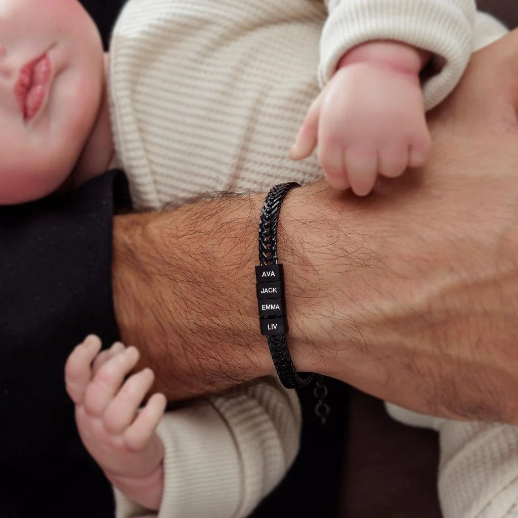 Personalize|Dan Bracelet - Dad Bracelet With Kids’ Names- Black